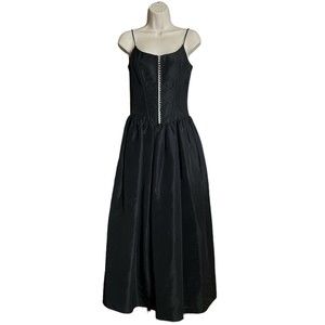 Jessica McClintock Gunne Sax Size 3/4‎ Black Maxi Gown Dress Rhinestones Tulle